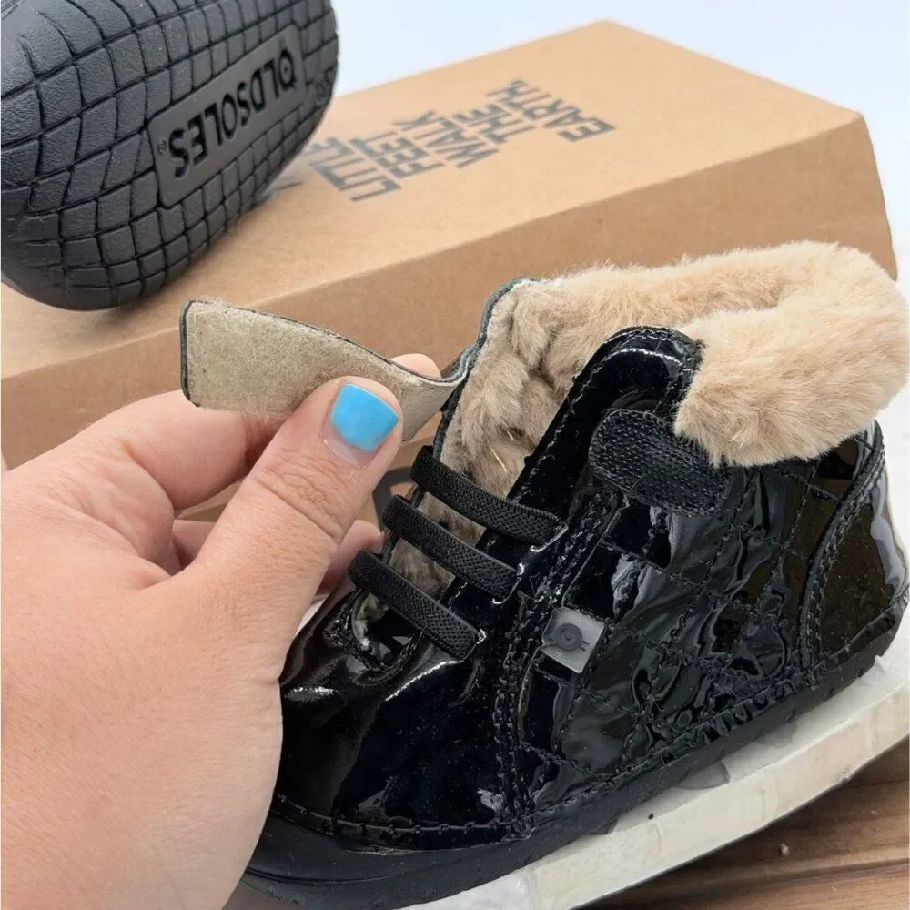 Old Soles Toddler Quilted Patent Leather Fur Lined Booties US 7 EU 23 Hook Loop
